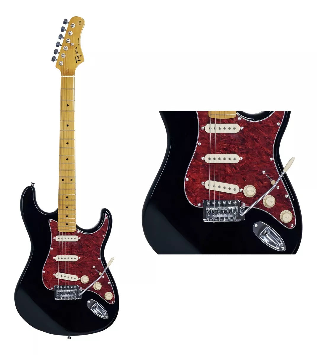 Guitarra elétrica Tagima TW Series TG-530 stratocaster de tília black brilhante com diapasão de bordo