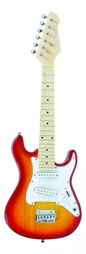 Guitarra elétrica infantil Class CLK10 mini strato de tília cherry sunburst brilhante com diapasão de bordo